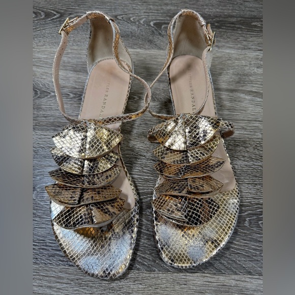 Loeffler Randall Shoes sz:9B Gold Sandals Vero Cuoio Leather Snake Skin print - Picture 6 of 11